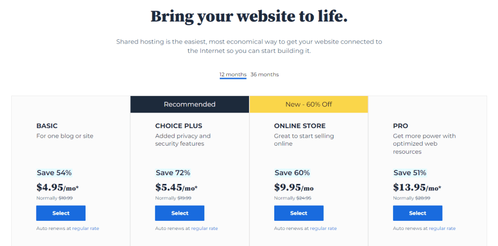 top web hosting service providers pricing